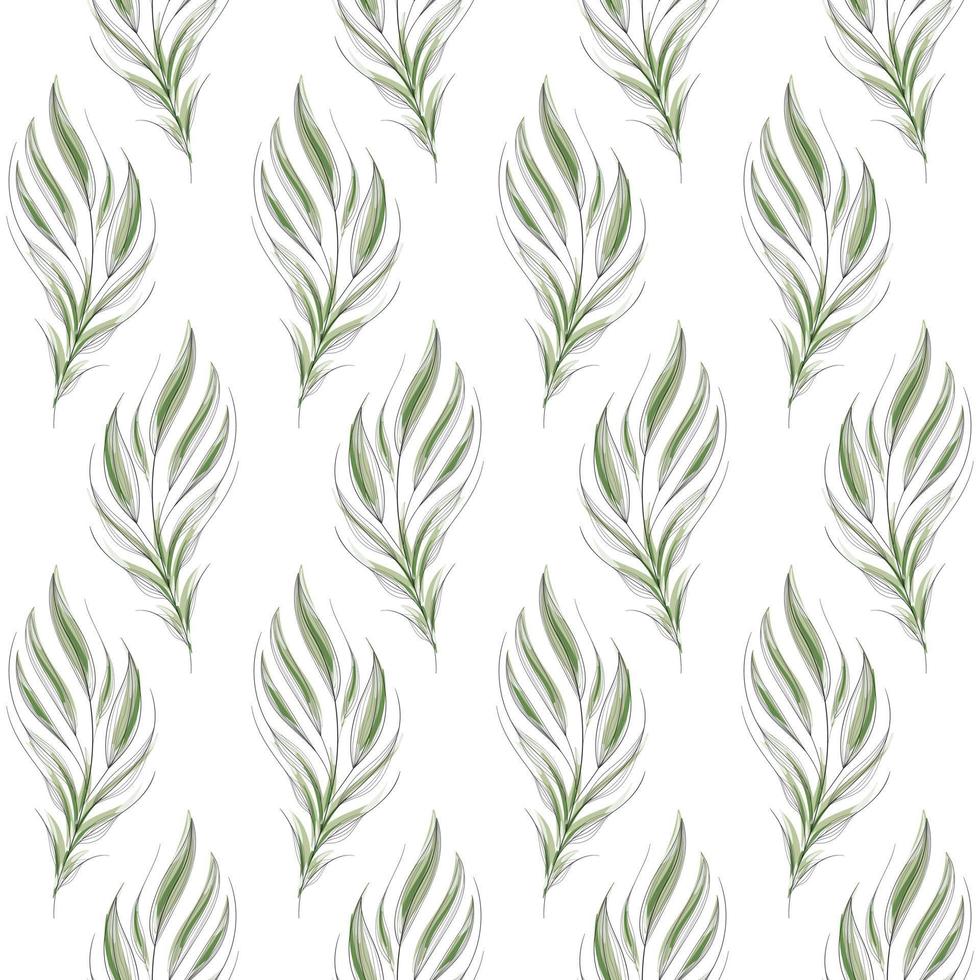 Modern seamless floral pattern, hand-painted green leaves on a white background. An elegant template for fashionable prints, printing, website design. vector