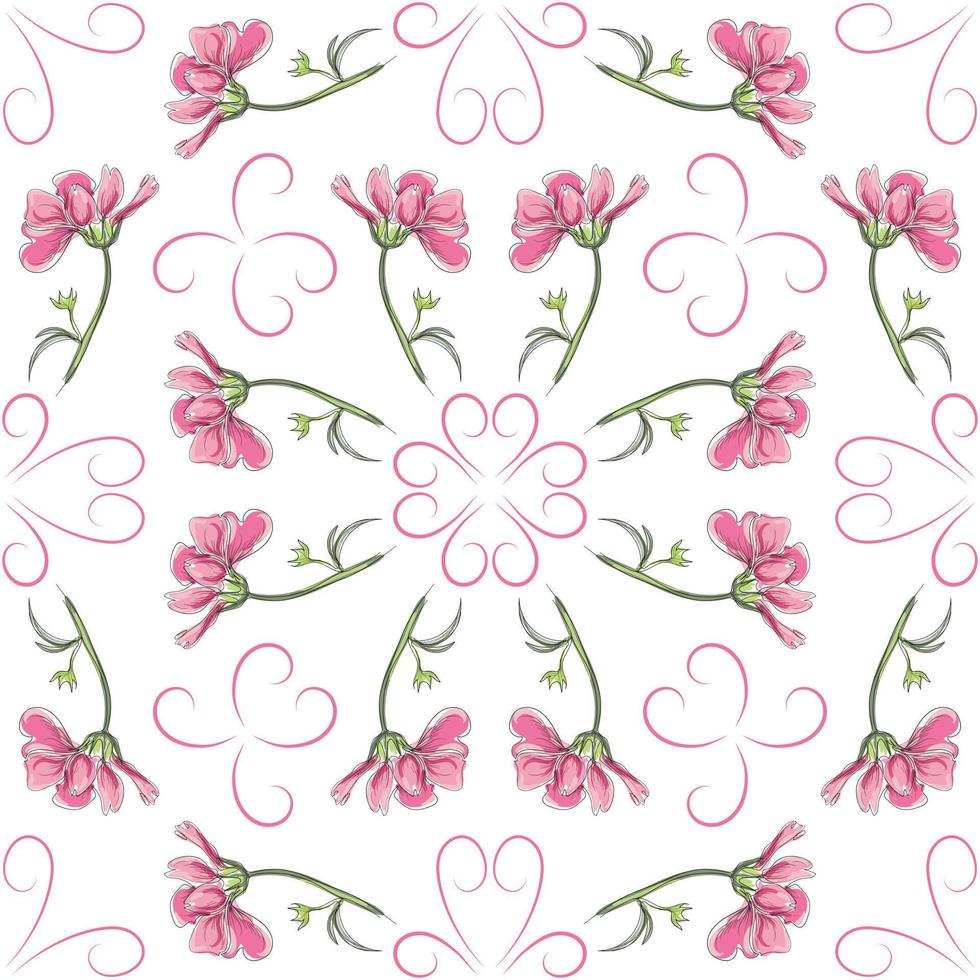 Modern seamless floral pattern, hand-drawn pink flowers on a white background. An elegant template for fashionable prints, printing, website design. vector