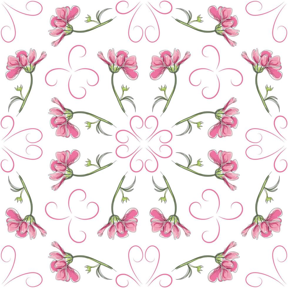 moderno sin costura floral patrón, dibujado a mano rosado flores en un blanco antecedentes. un elegante modelo para de moda huellas dactilares, impresión, sitio web diseño. vector