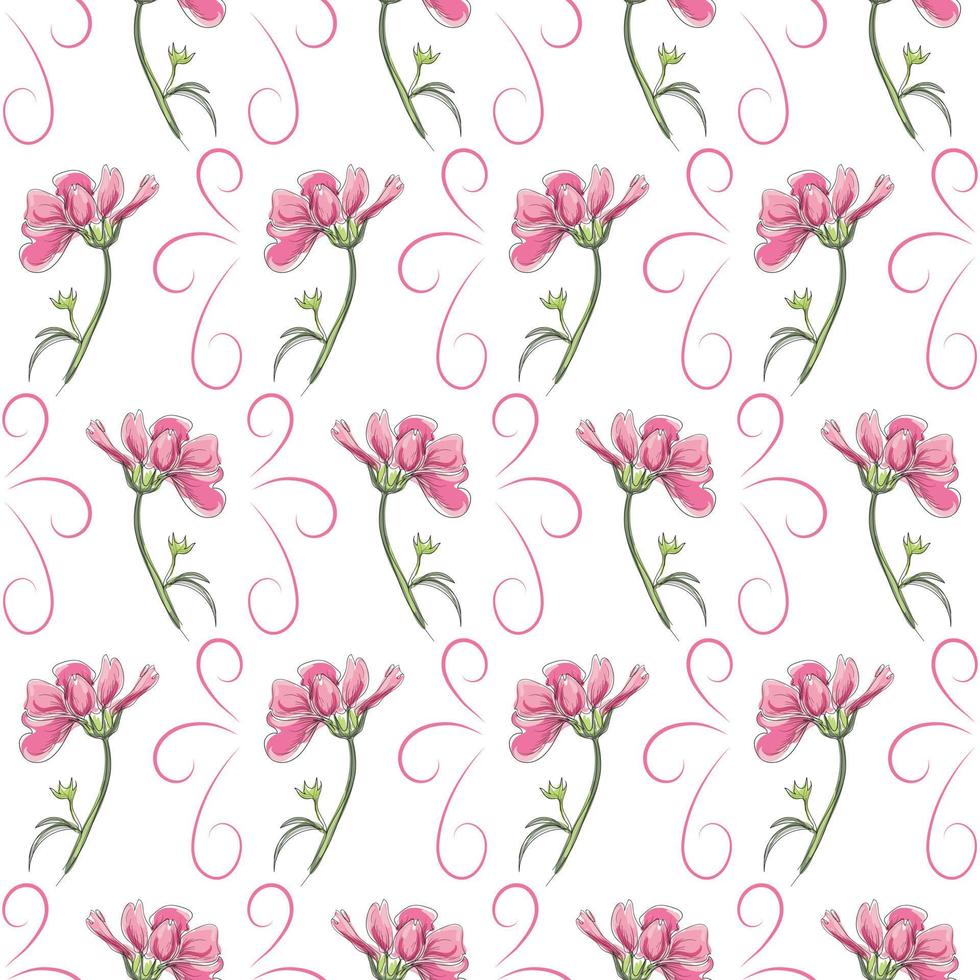 moderno sin costura floral patrón, dibujado a mano rosado flores en un blanco antecedentes. un elegante modelo para de moda huellas dactilares, impresión, sitio web diseño. vector