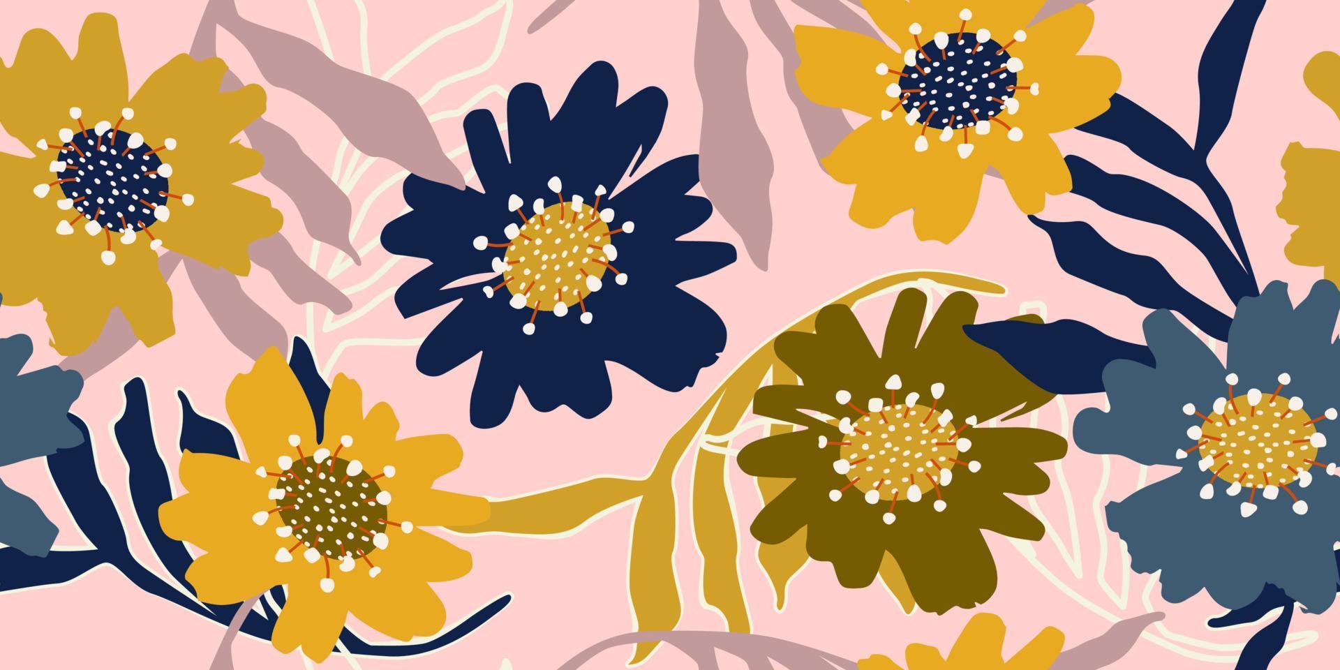 mano dibujado flores, sin costura patrones con floral para tela, textiles, ropa, envase papel, cubrir, bandera, interior decoración, resumen antecedentes. vector