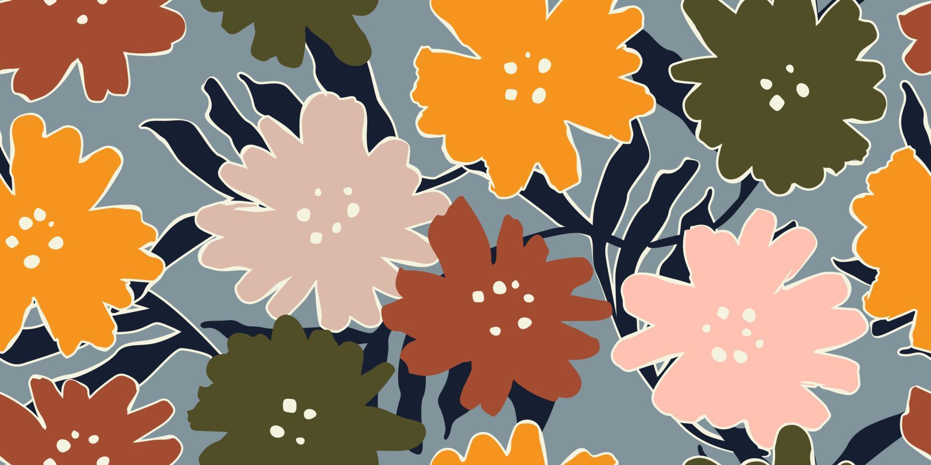 mano dibujado flores, sin costura patrones con floral para tela, textiles, ropa, envase papel, cubrir, bandera, interior decoración, resumen antecedentes. vector