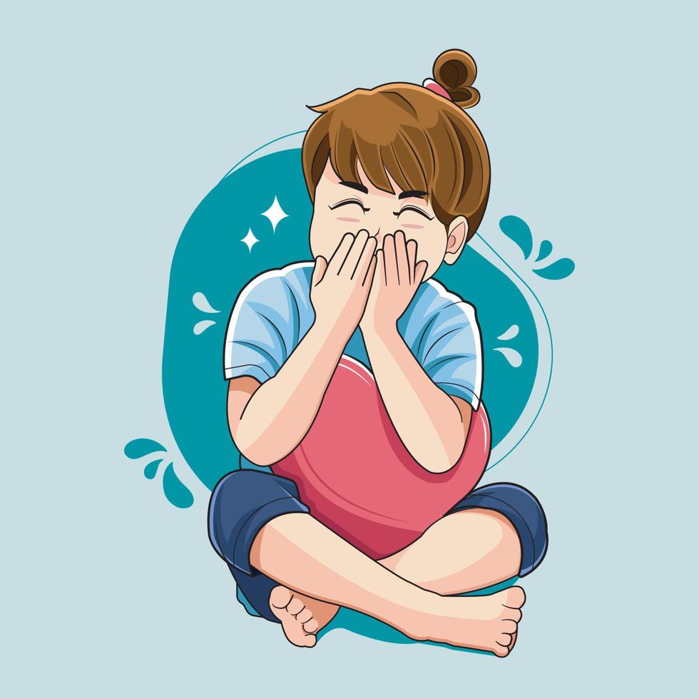 Cute little girl covering mouth with hands vector illustration pro download