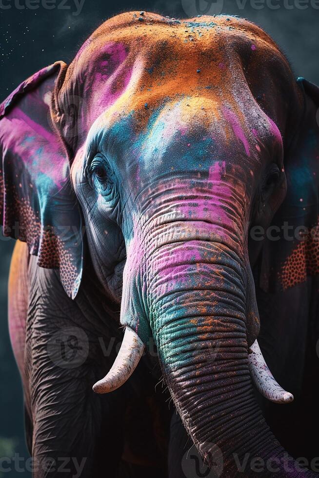 Indian elephant with colorful paint during Holi photo