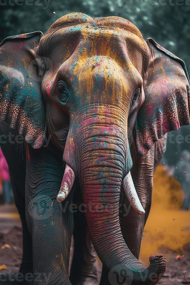 Indian elephant with colorful paint photo