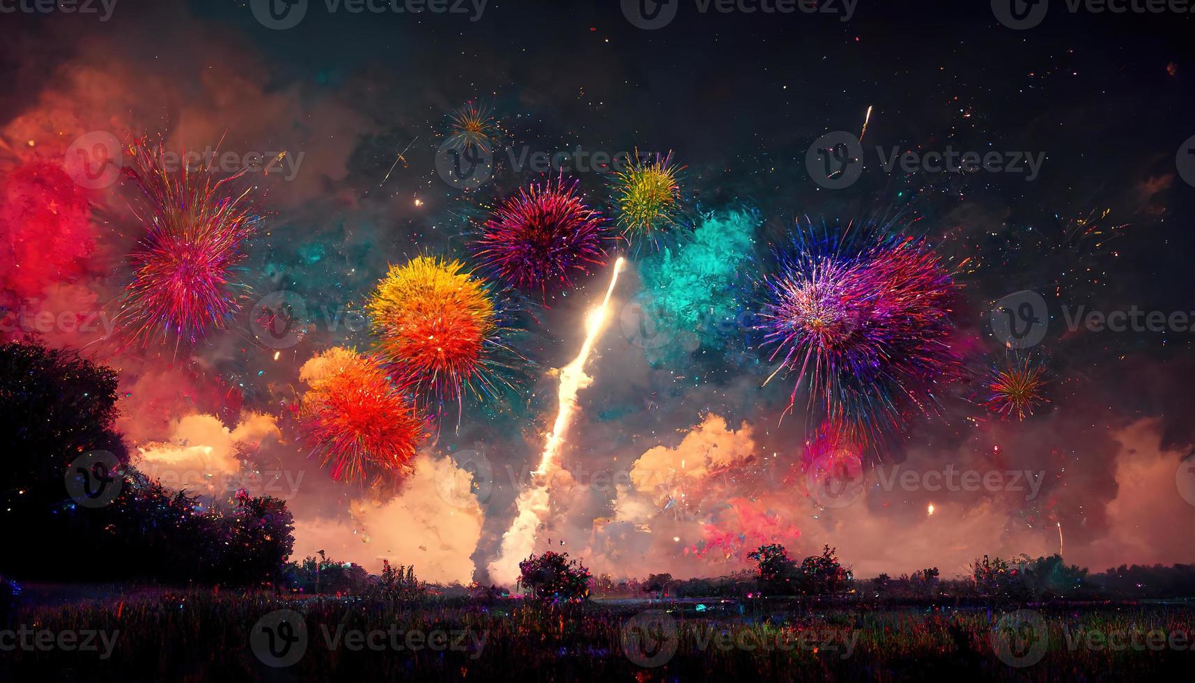 Abstract colorful fireworks. AI render. photo