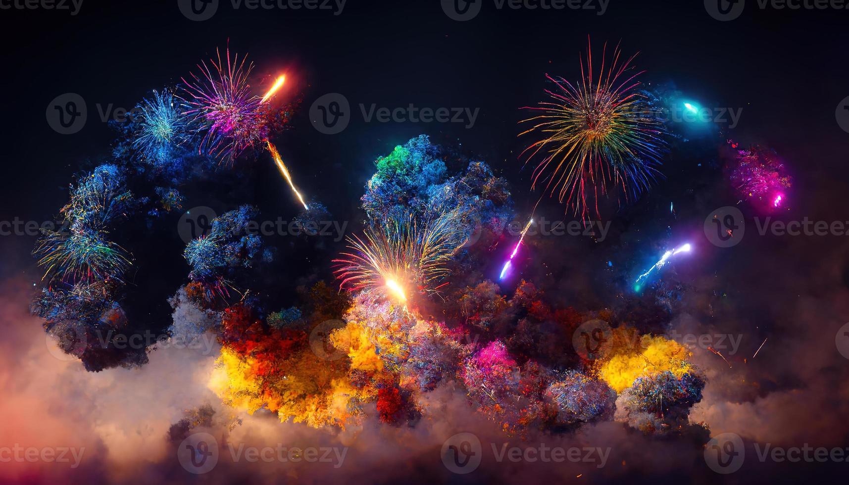 Abstract colorful fireworks. AI render. photo