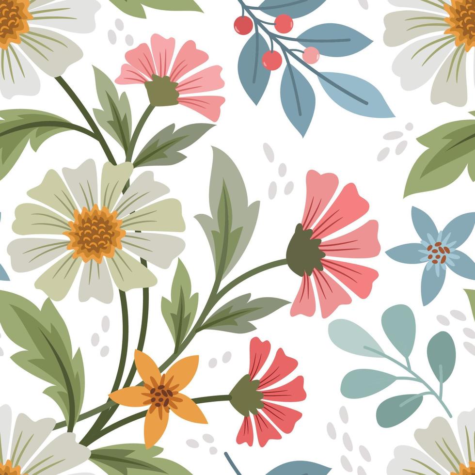 Beautiful flowers design seamless pattern. vector