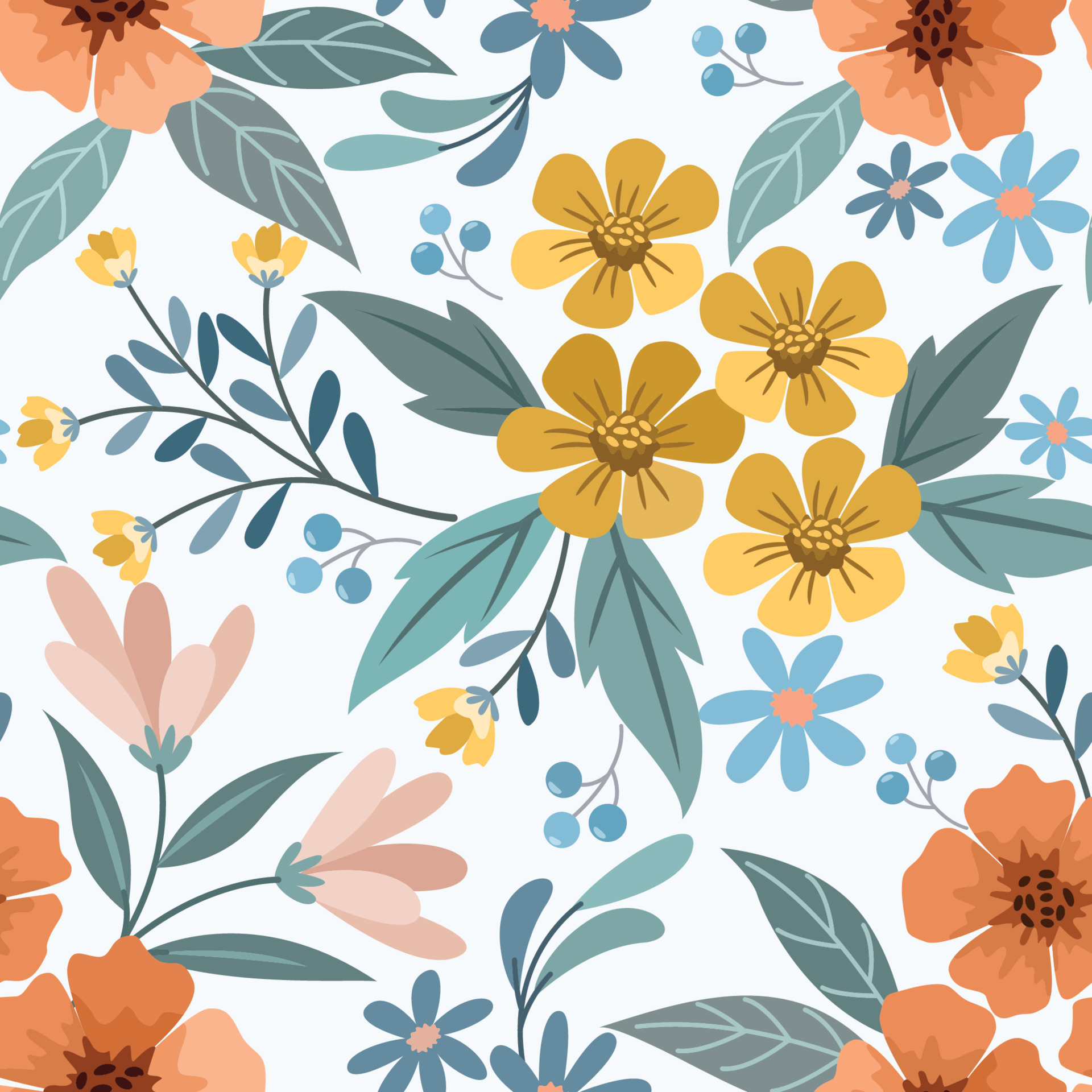 Colorful hand draw flowers seamless pattern 22051817 Vector Art at Vecteezy