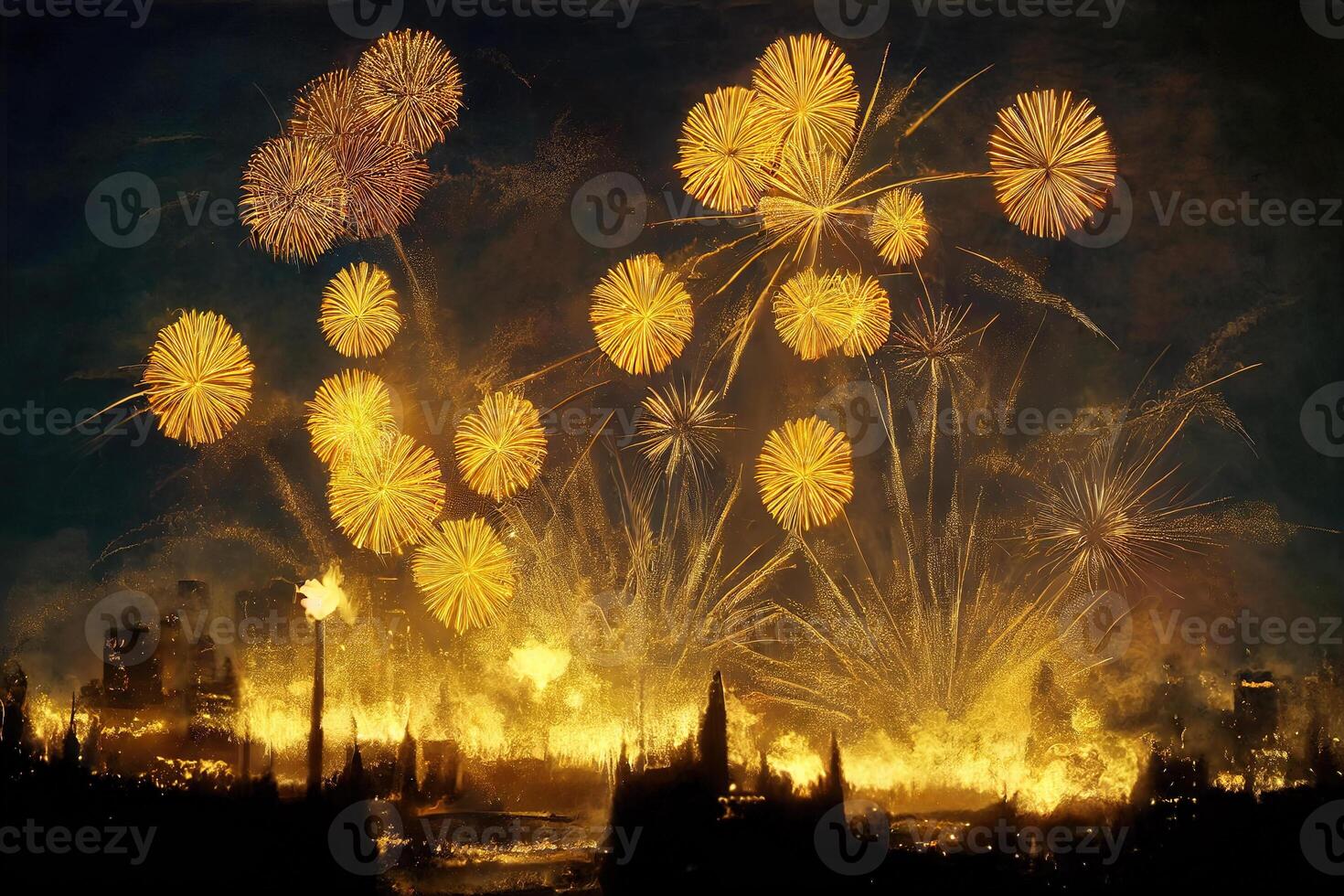 Golden festive fireworks. photo
