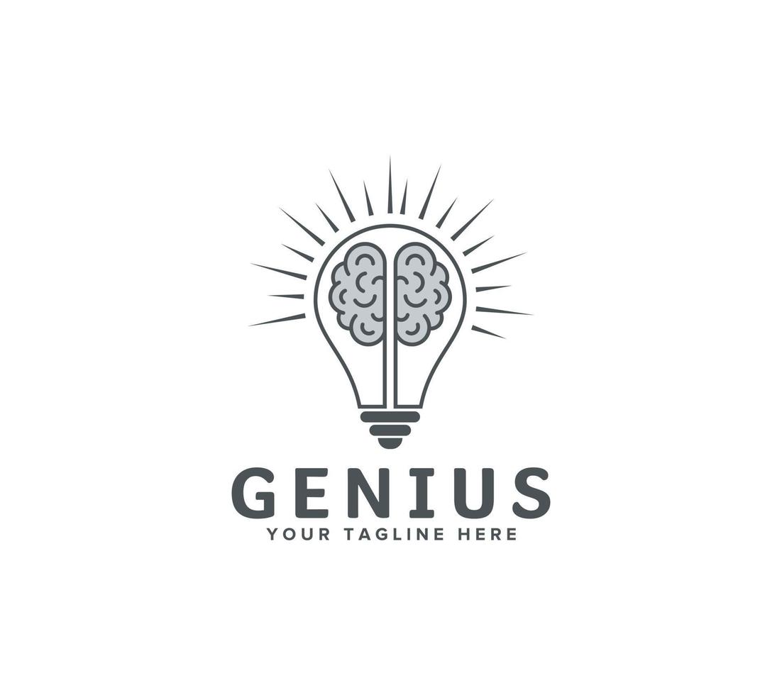 Creative brain light bulb logo design. Symbol of creative idea, innovation, mind, thinking, solution. Vector illustration.