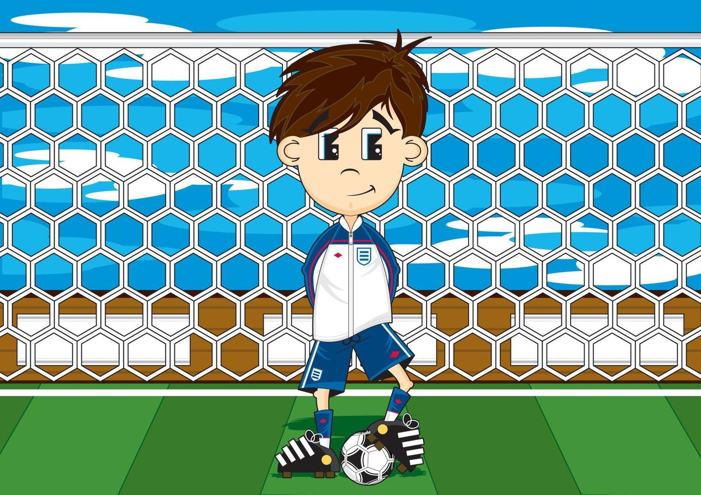 Cute Cartoon England Football Soccer Player on Pitch - Sports Illustration vector