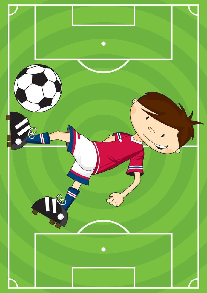 Cute Cartoon Football Soccer Player on Pitch - Sports Illustration vector