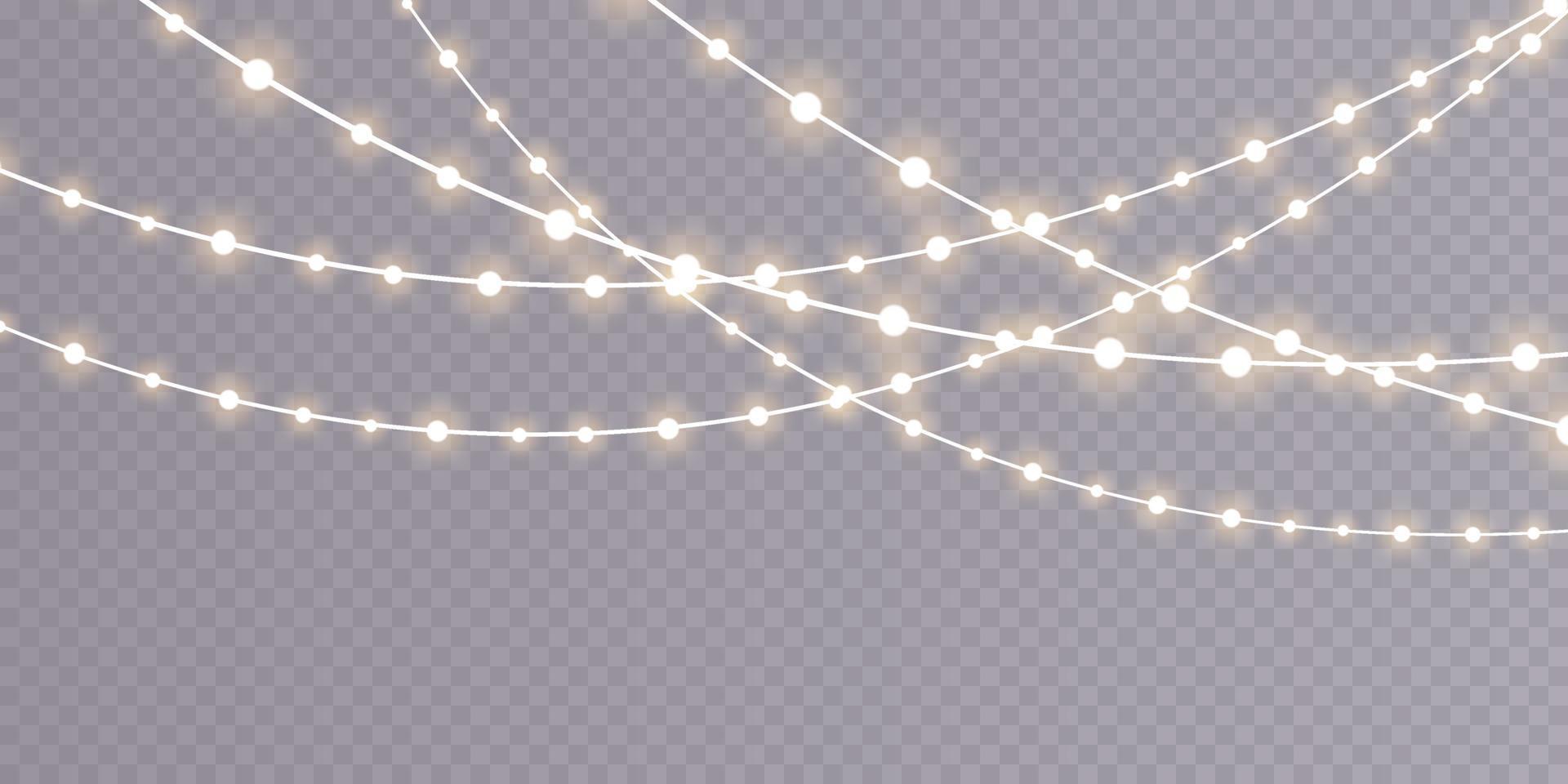 Christmas garland isolated. Glowing yellow light bulbs. vector