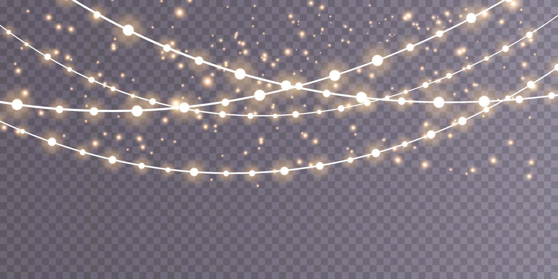 Christmas garland isolated. Glowing yellow light bulbs. vector