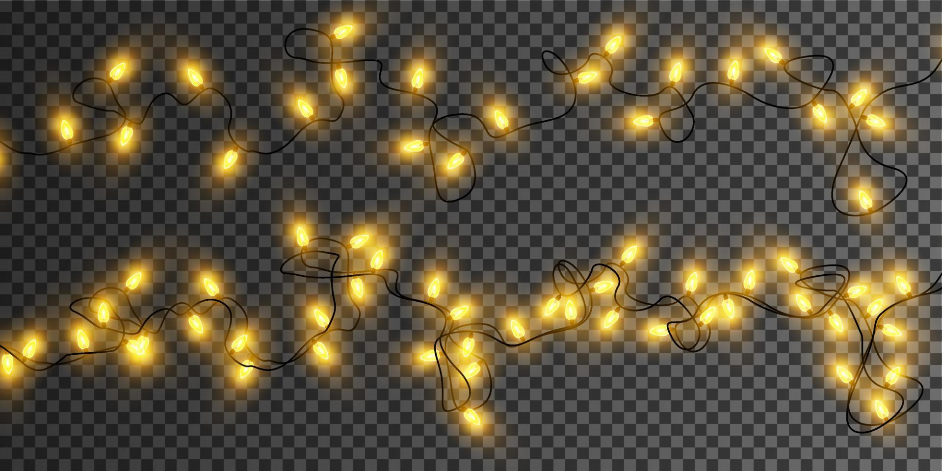 Christmas garland isolated. Glowing yellow light bulbs. vector