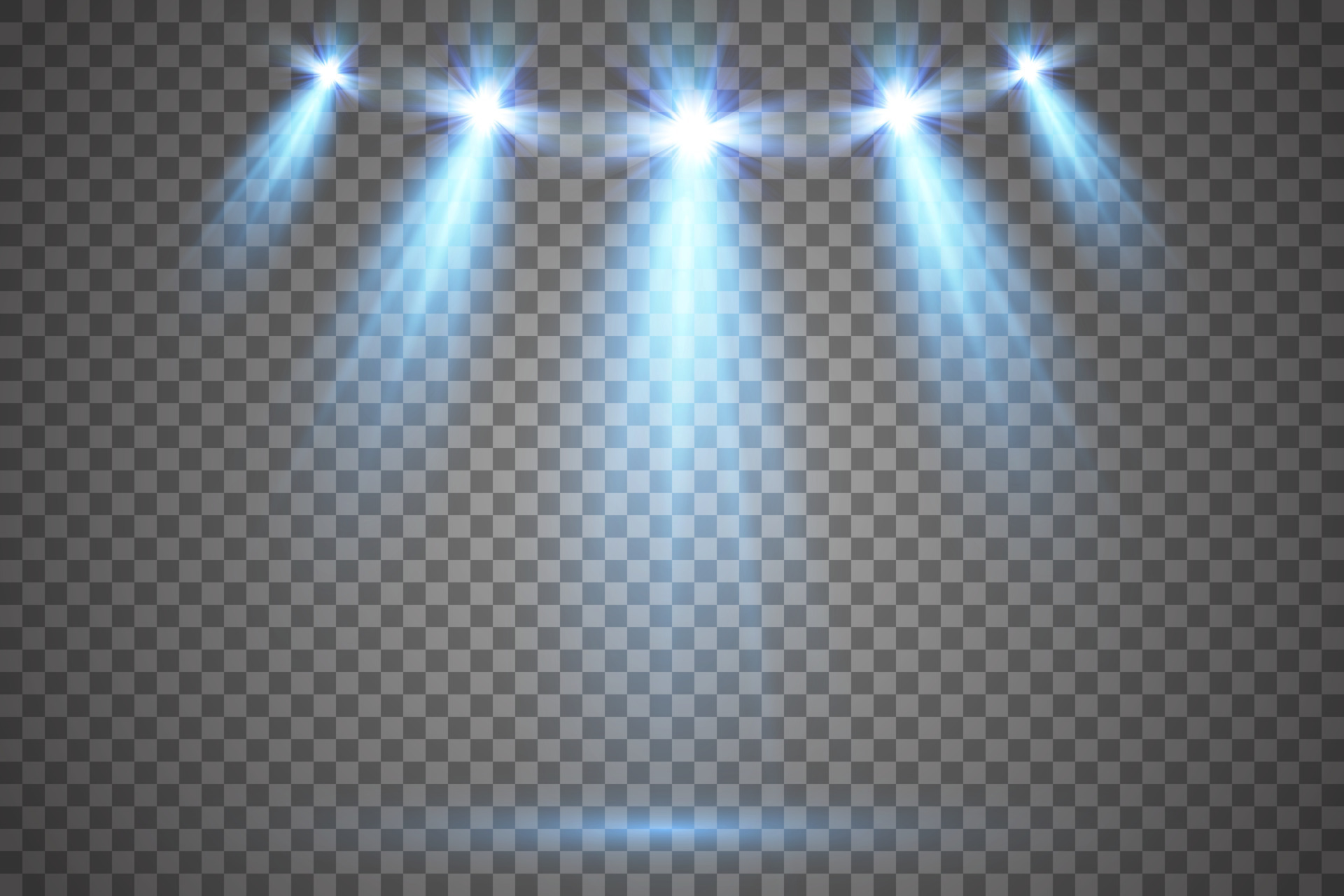 Light stage rays isolated. Vector blue scene spotlights glow. Shine