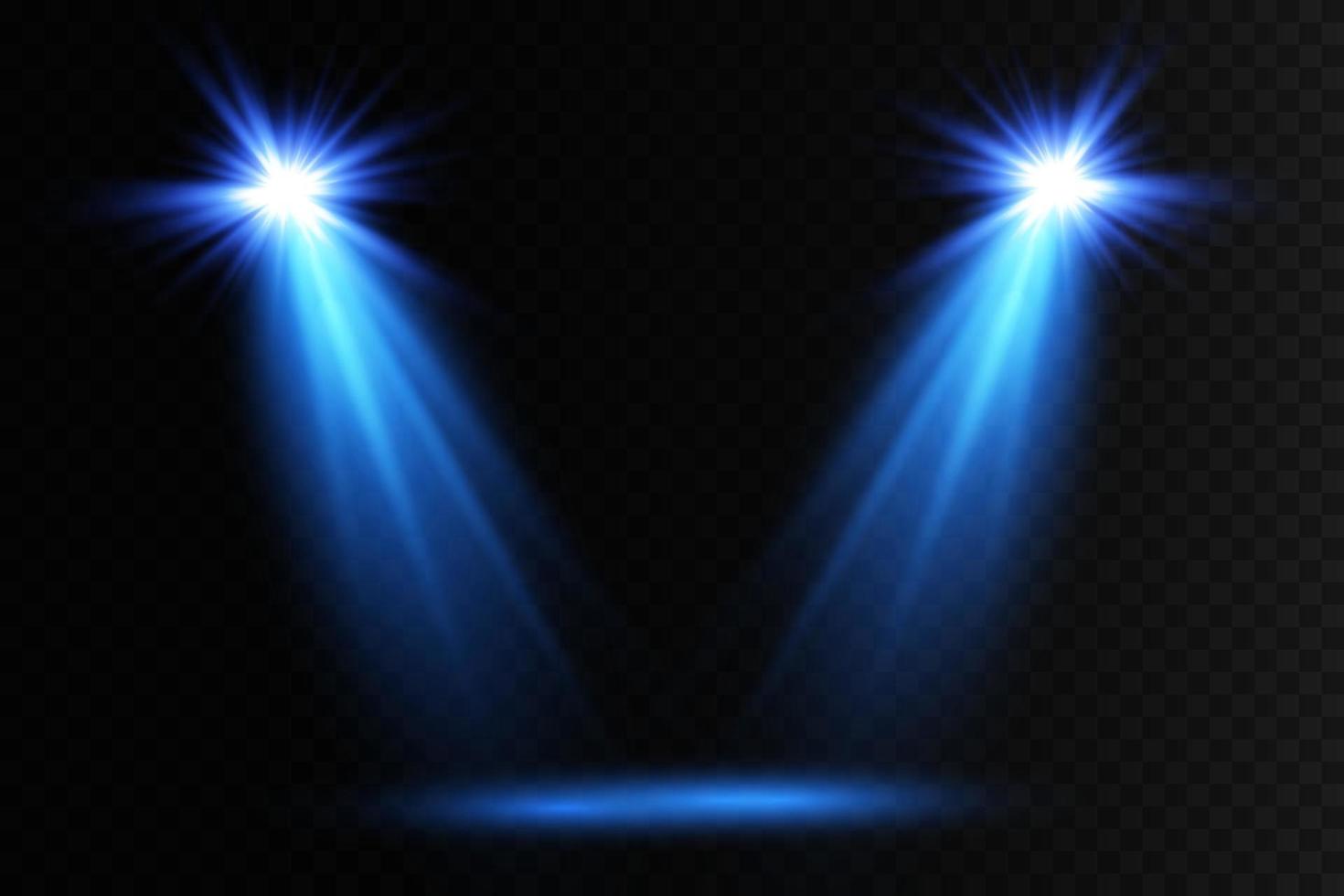 Light stage rays isolated. Vector blue scene spotlights glow. Shine vertical projector light beam effect template.