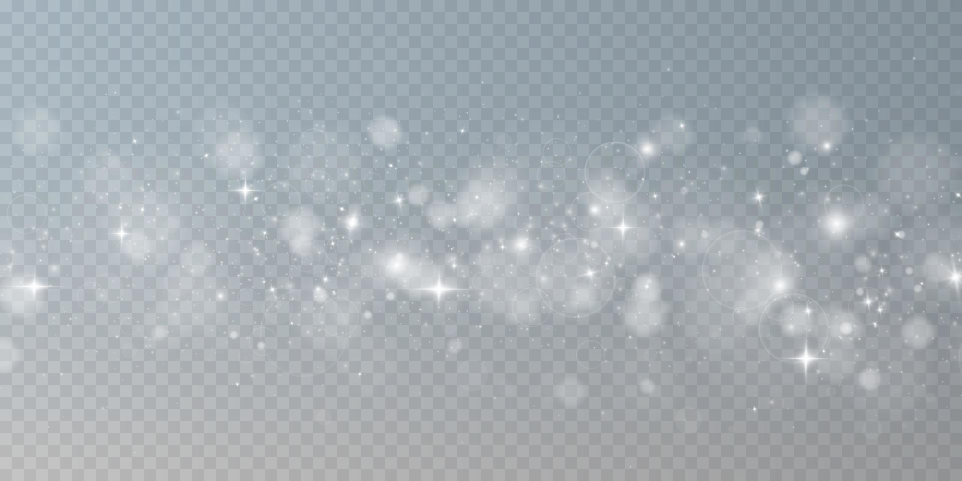 White bokeh lights with glowing particles. vector