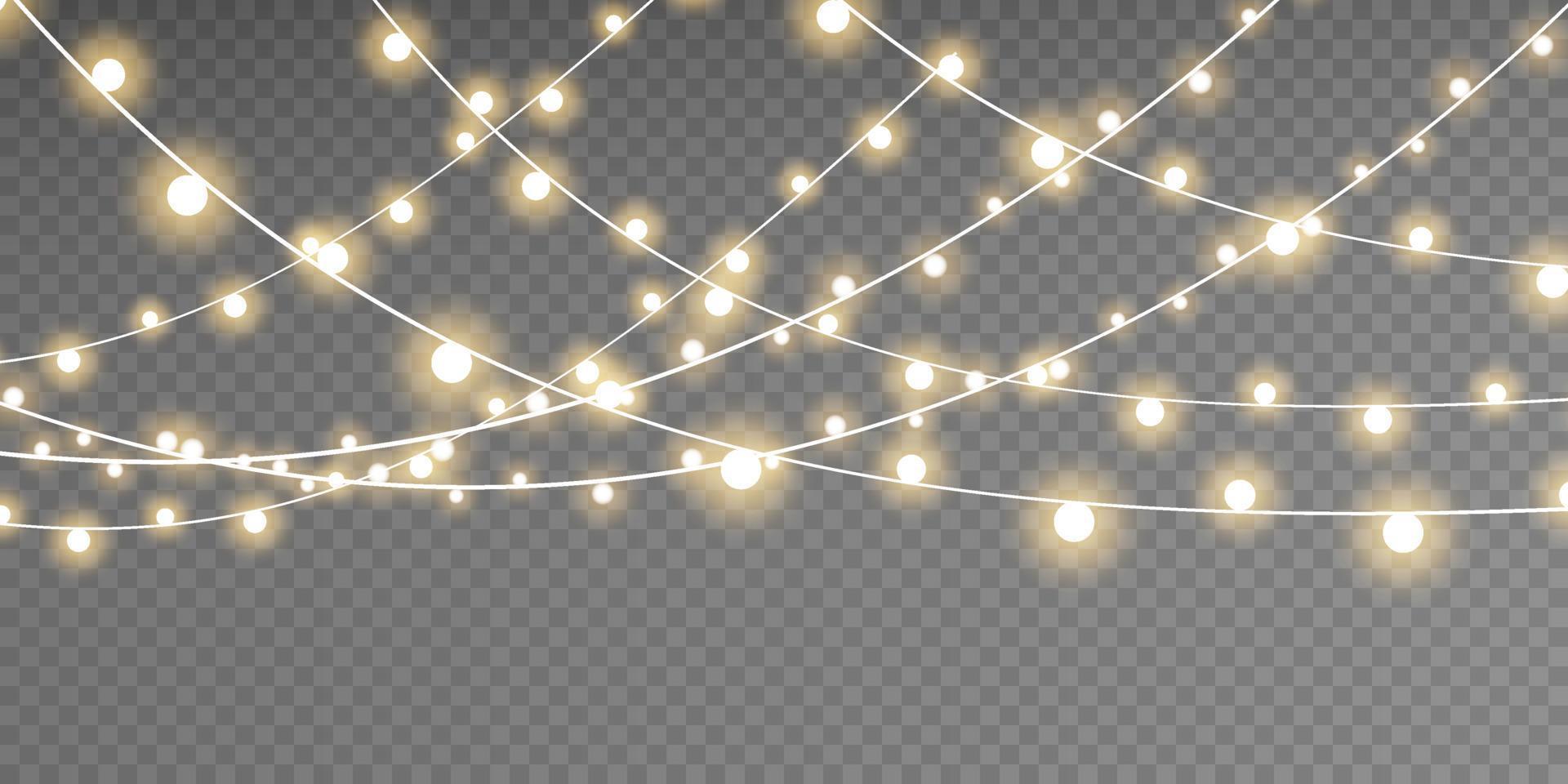 Christmas garland isolated. Glowing yellow light bulbs. vector