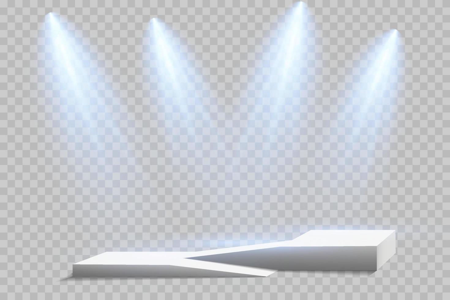 Pedestal or platform is illuminated by spotlights on transparent background. Scene with picturesque lights. vector