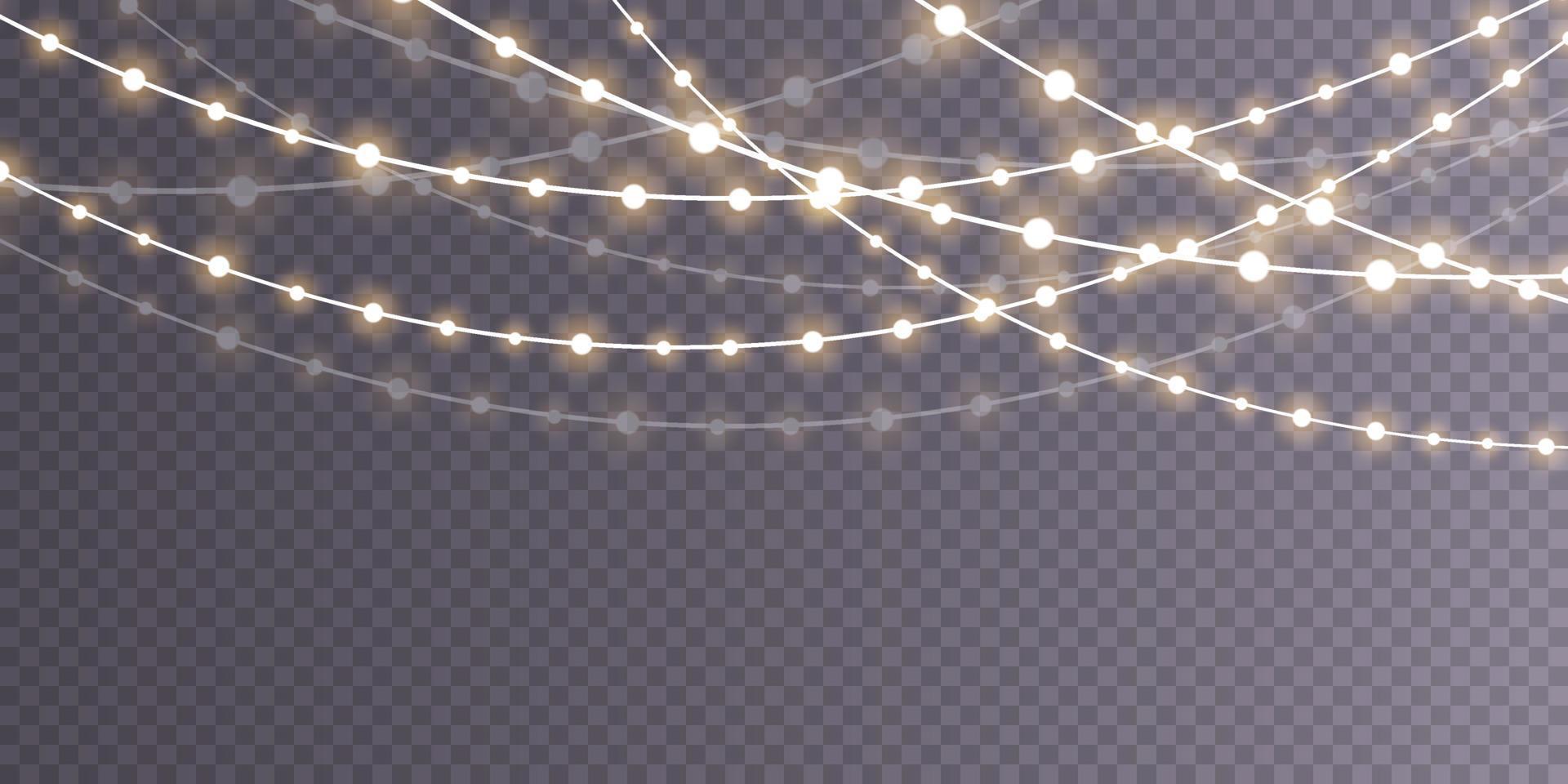 Christmas garland isolated. Glowing yellow light bulbs. vector