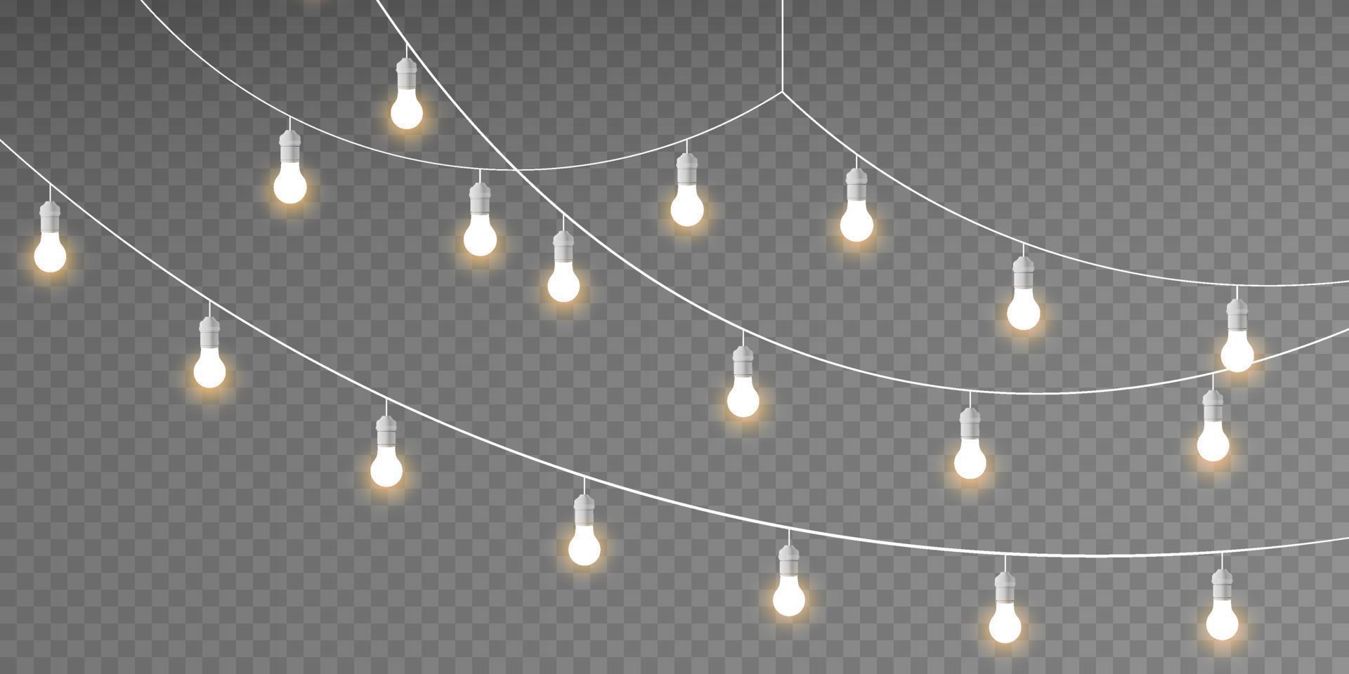 Christmas garland isolated. Glowing yellow light bulbs. vector