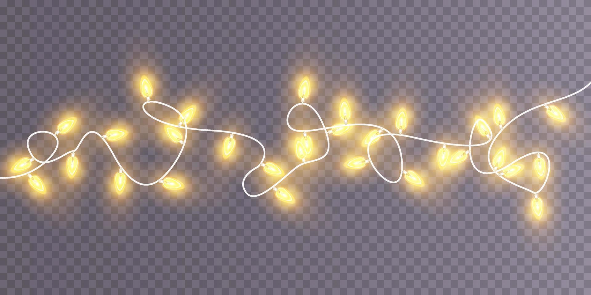 Christmas garland isolated. Glowing yellow light bulbs. vector