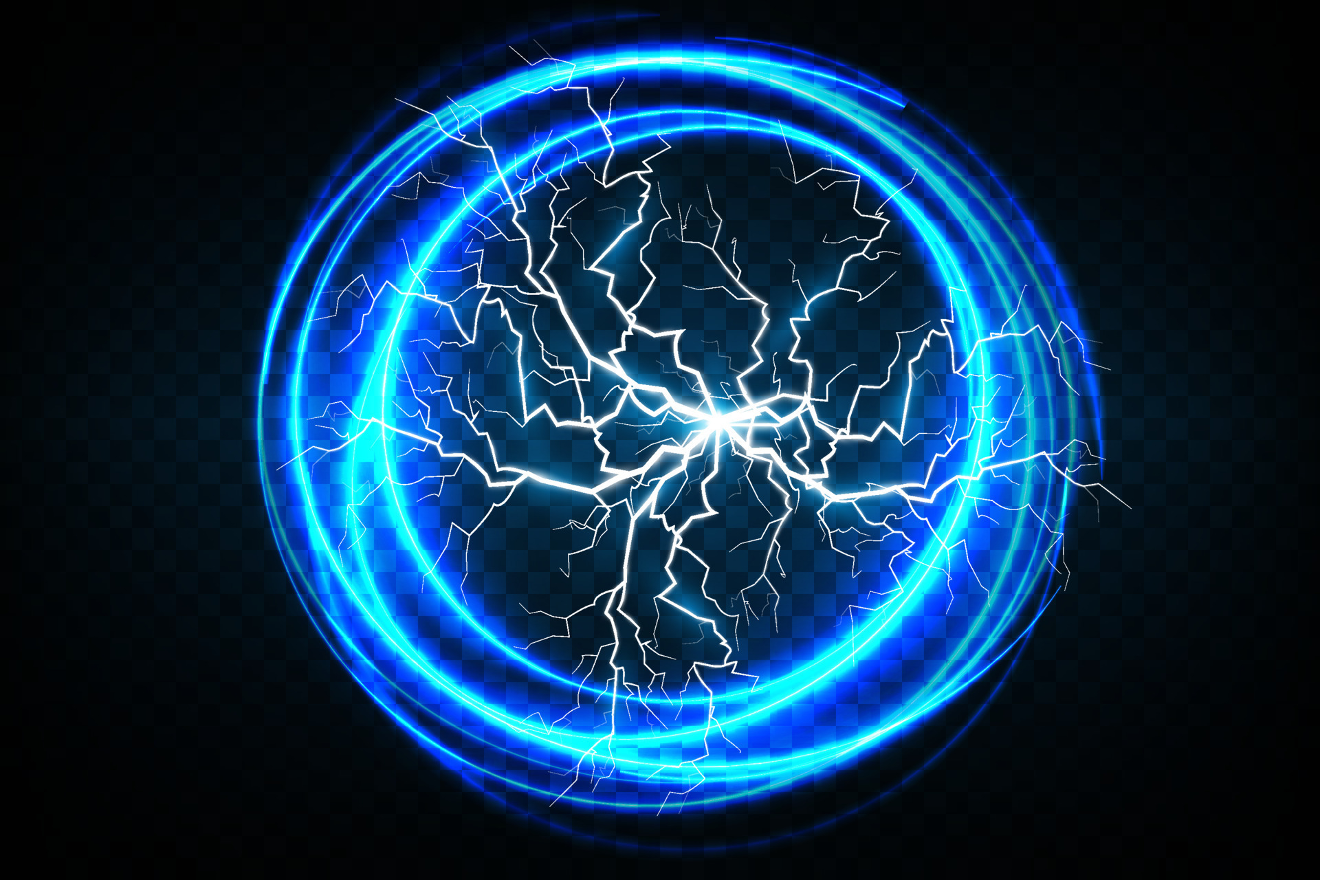 Blue Ball lightning. Abstract electric lightning strike. Light flash
