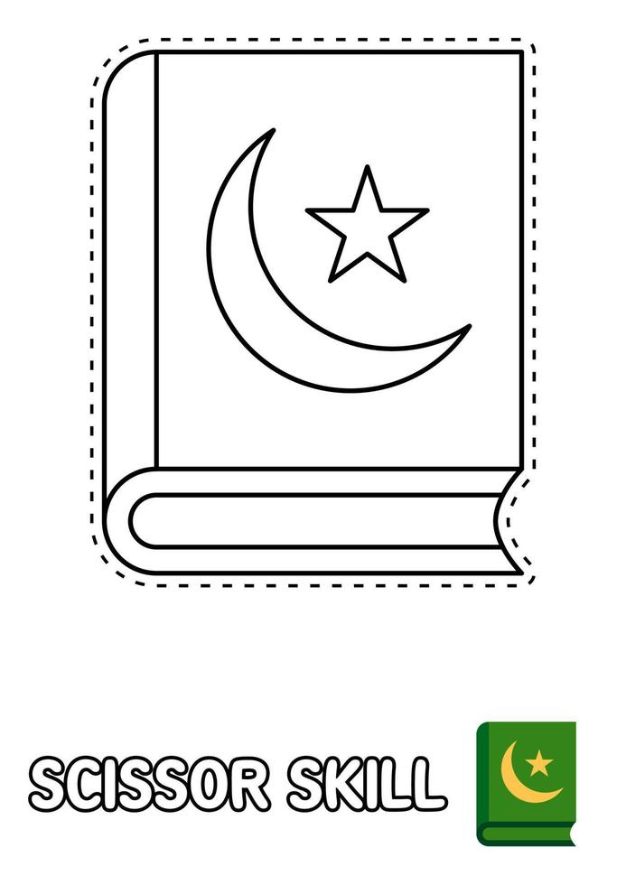 cortar con tijeras habilidad página con Corán para niños vector