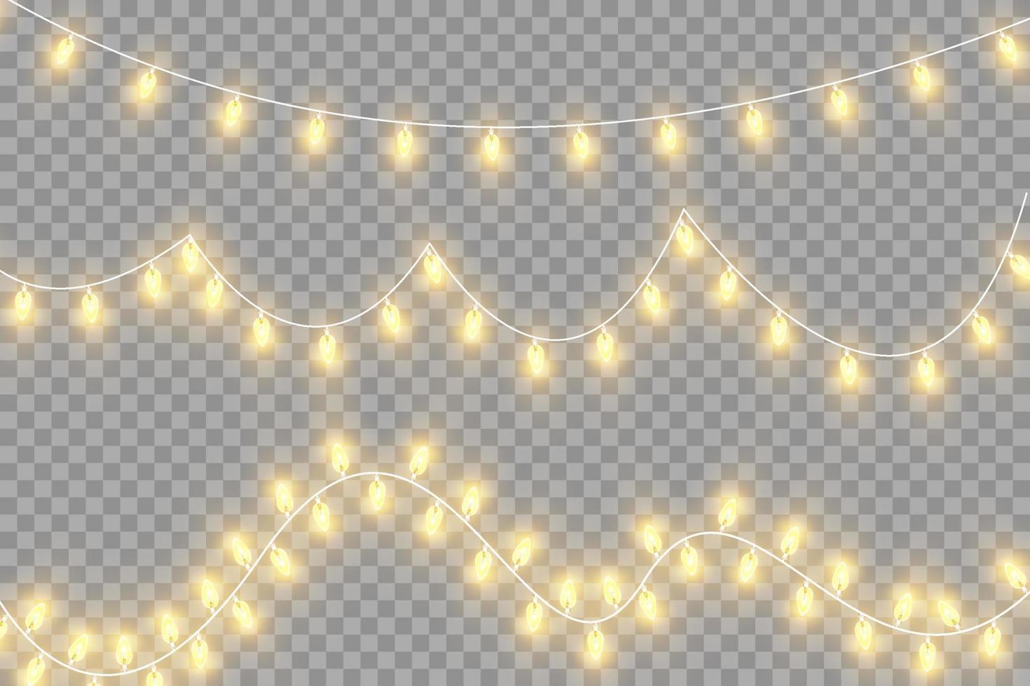 Golden or yellow ChristmChristmas garland isolated. Glowing yellow light bulbs. vector