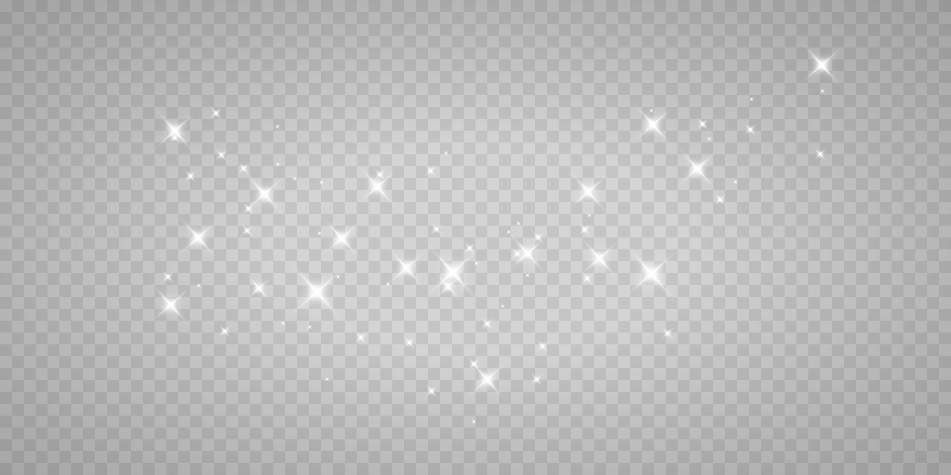 White sparks and white stars shine with special light. Vector sparkles. Christmas light effect. Sparkling magical dust particles