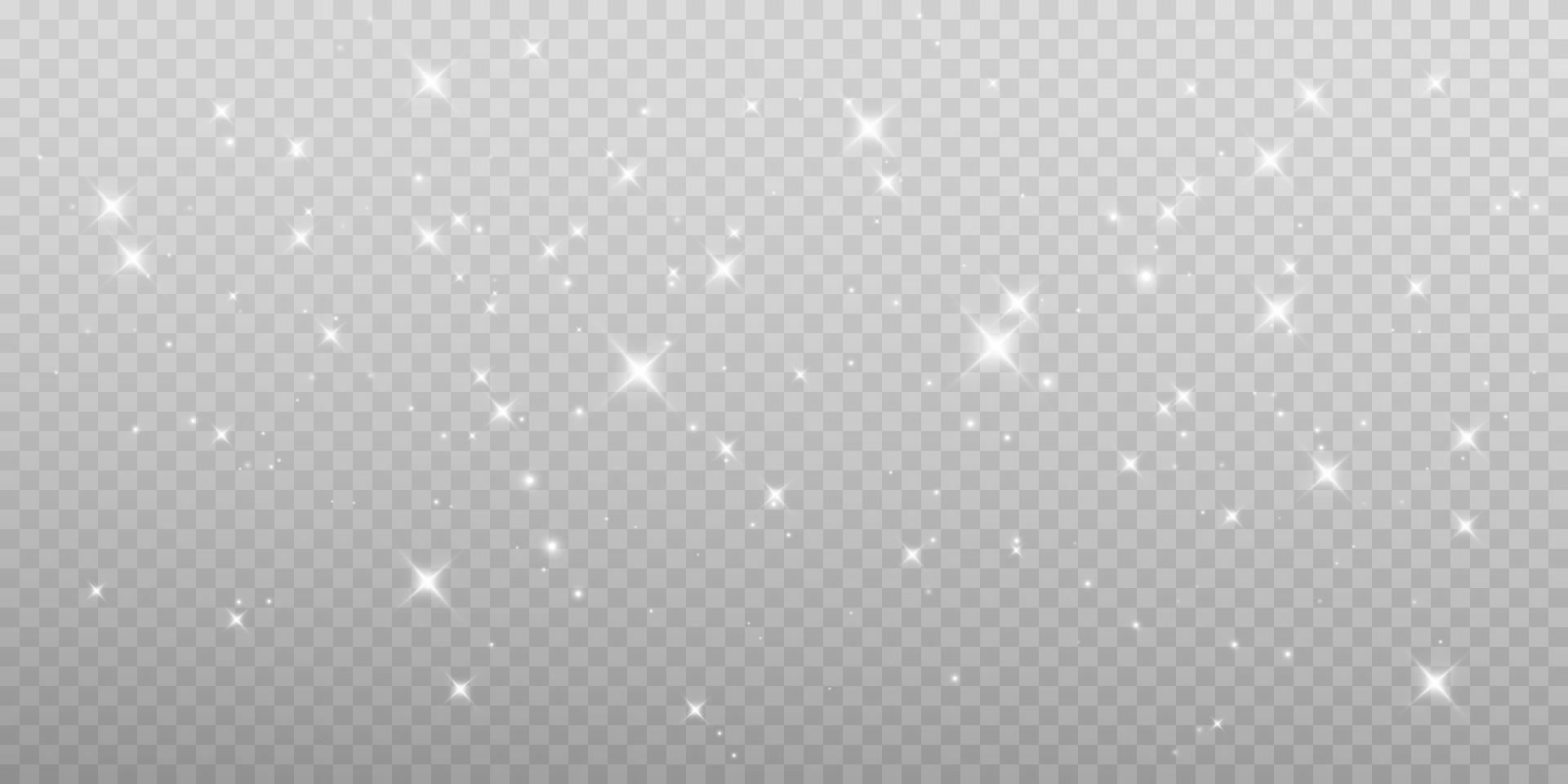 White sparks and white stars shine with special light. Vector sparkles. Christmas light effect. Sparkling magical dust particles