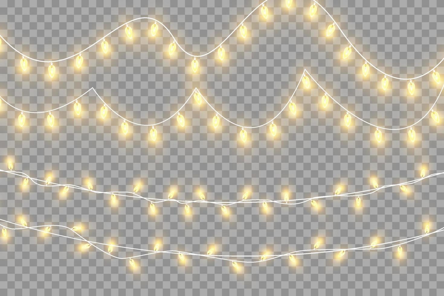 Christmas garland isolated. Glowing yellow light bulbs. vector