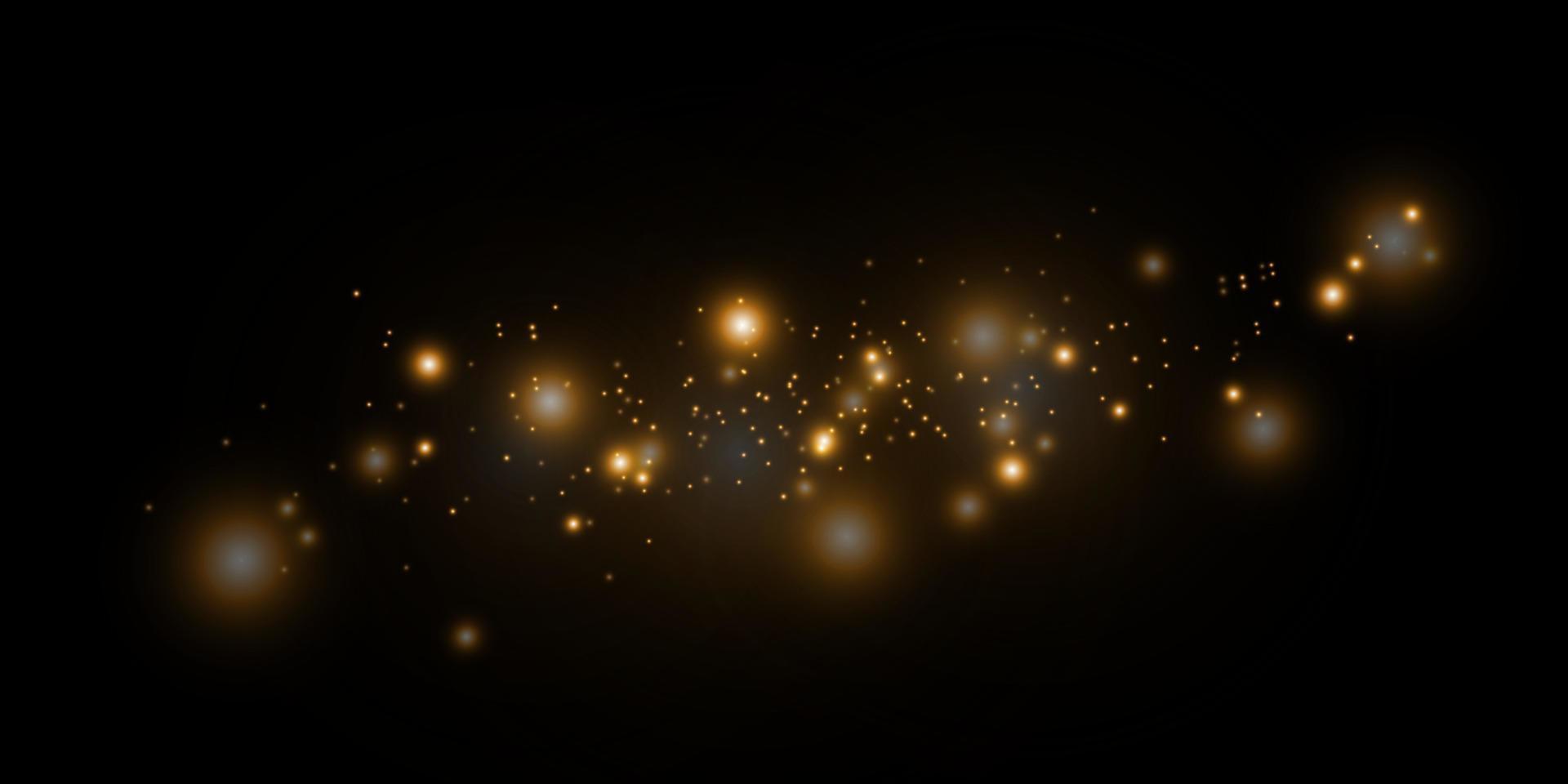 Golden bokeh lights with glowing particles. vector