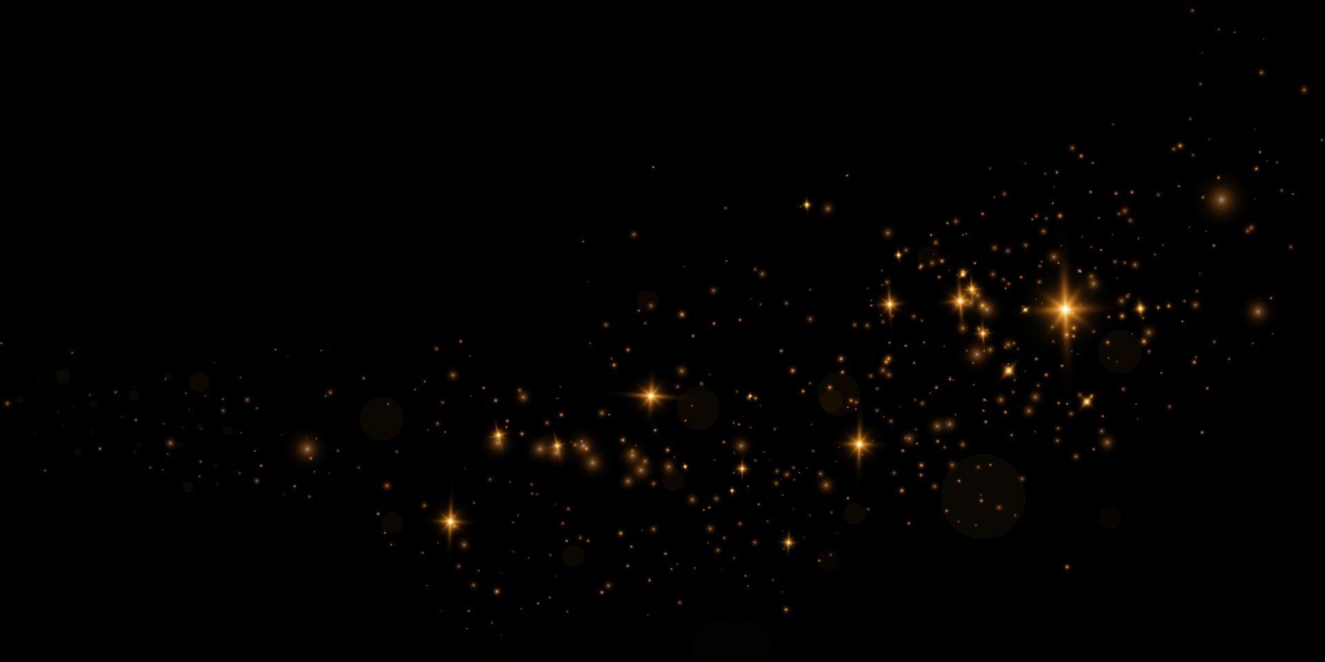 Golden bokeh lights with glowing particles. vector