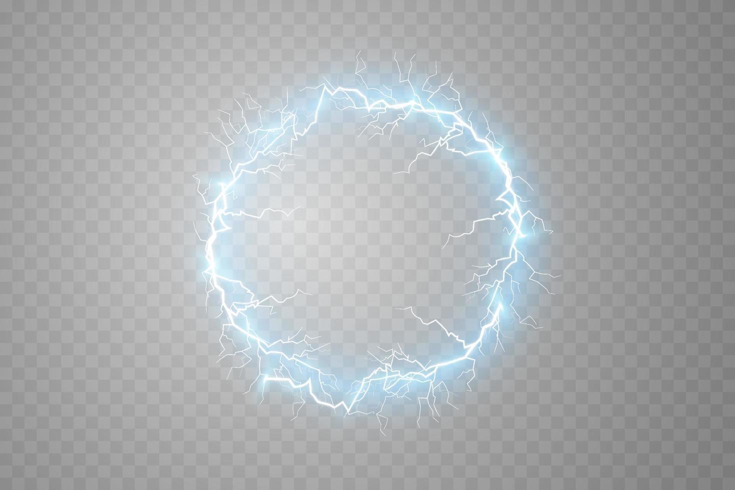 Blue Ball lightning. Abstract electric lightning strike. Light flash, thunder, spark. vector