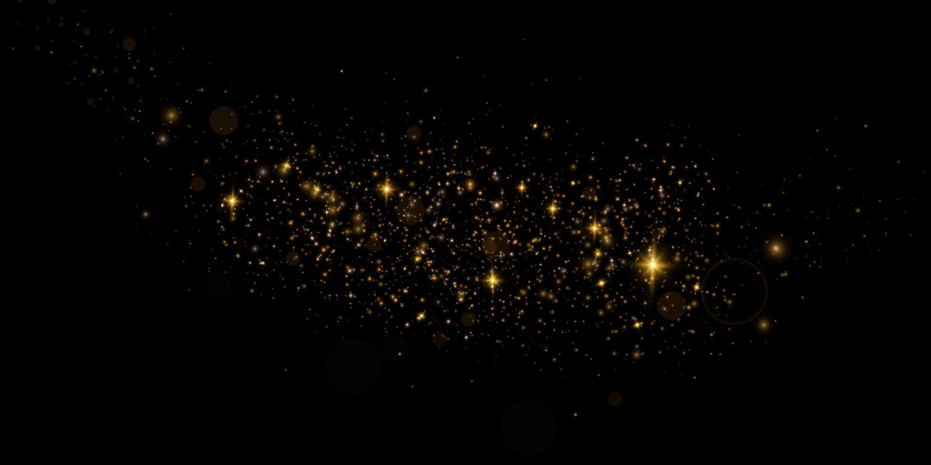 Golden bokeh lights with glowing particles. vector