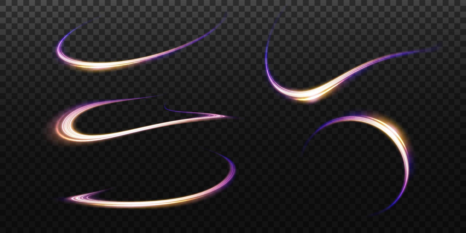 Set of Shining lines. Glowing Trail Wave Vector Light Effect. Vector illustration