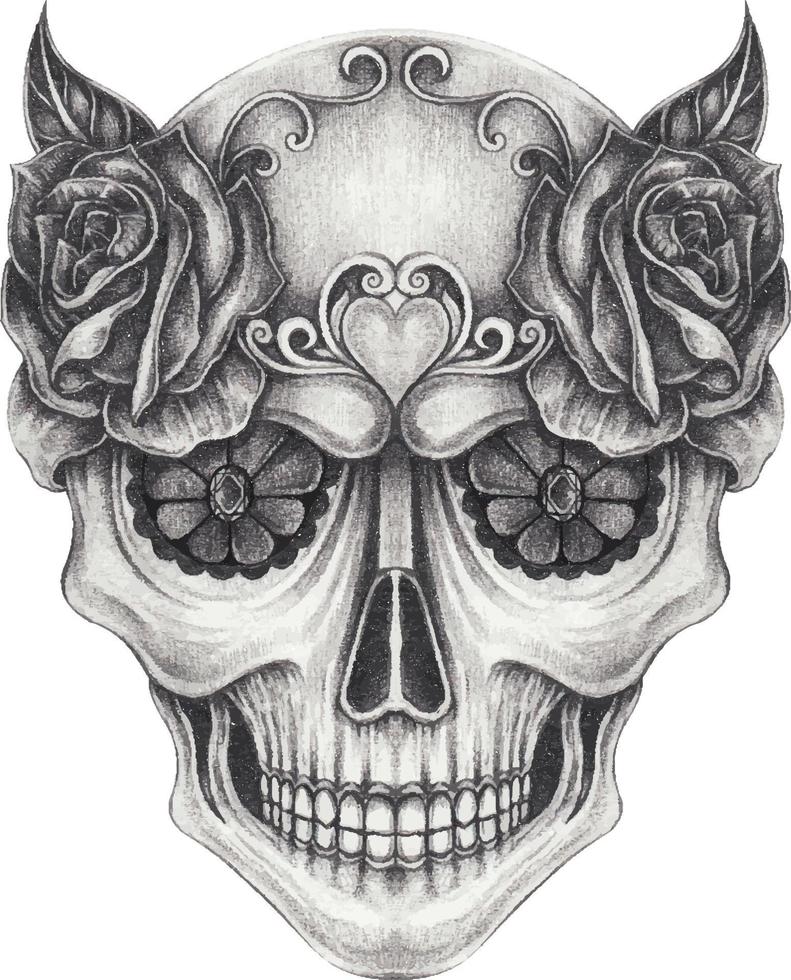 Art fancy surreal skull. Hand drawing and make graphic vector. vector