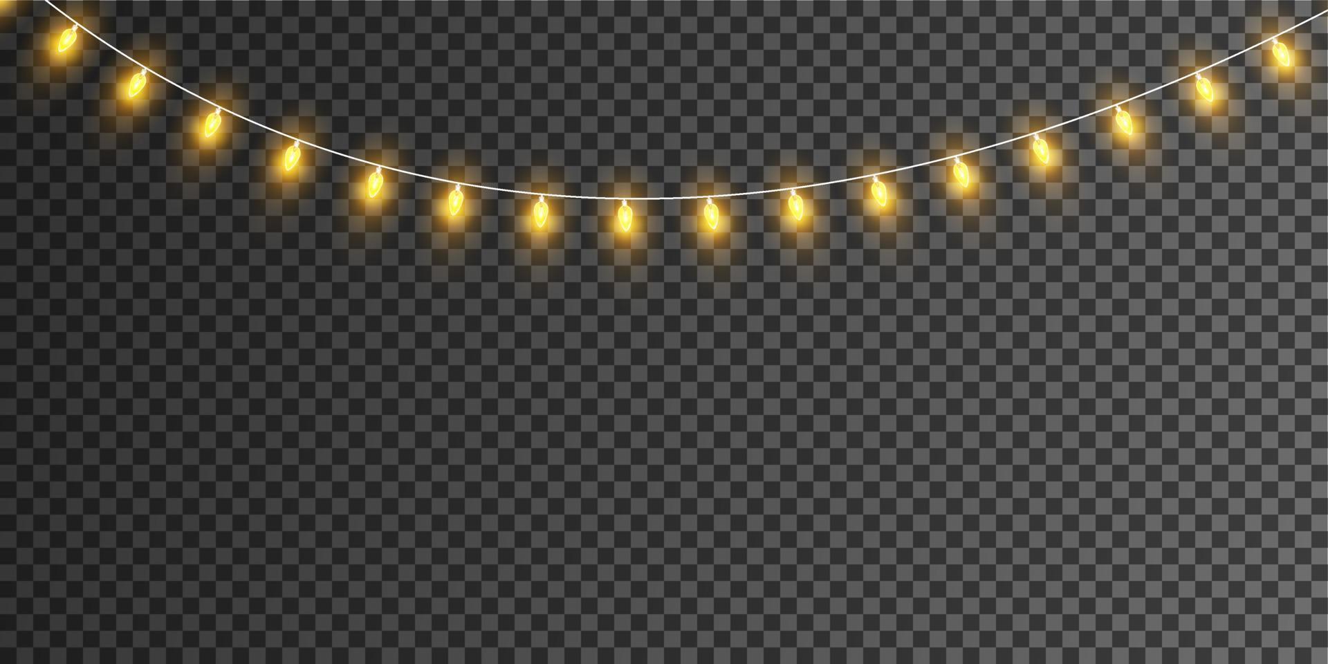 Christmas garland isolated. Glowing yellow light bulbs. vector