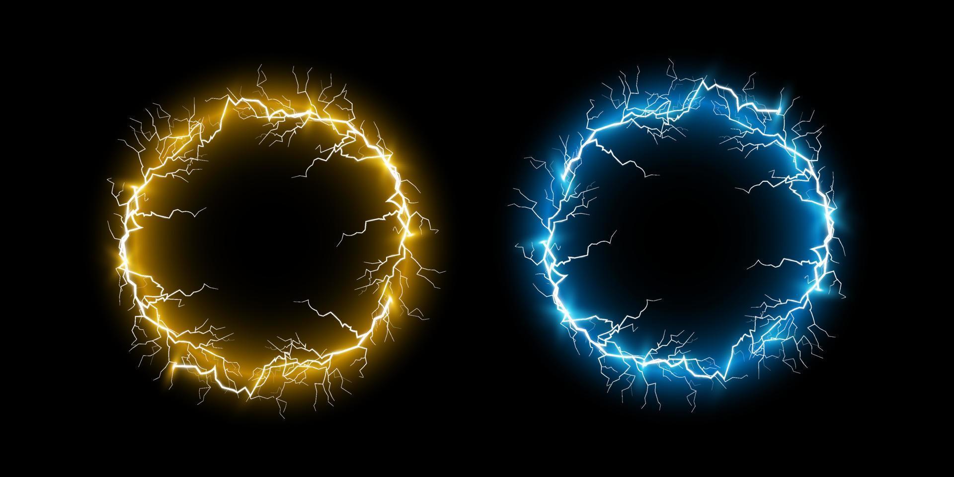 azul y amarillo pelota iluminación. resumen eléctrico relámpago huelga. ligero destello, trueno, Chispa - chispear. vector