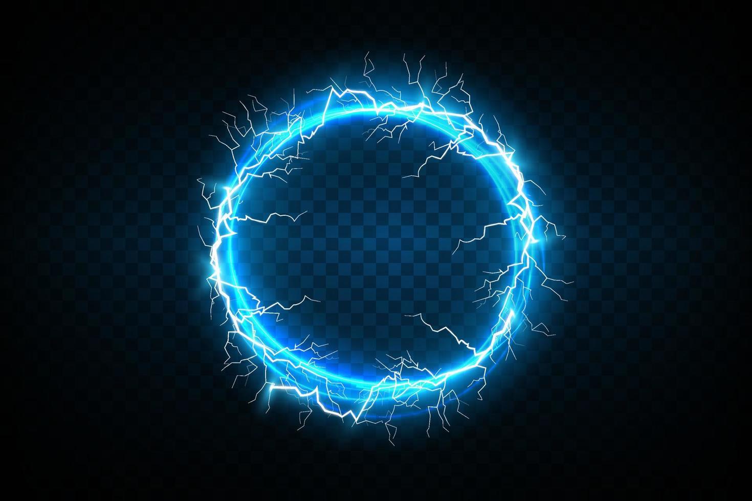 Blue Ball lightning. Abstract electric lightning strike. Light flash, thunder, spark. vector