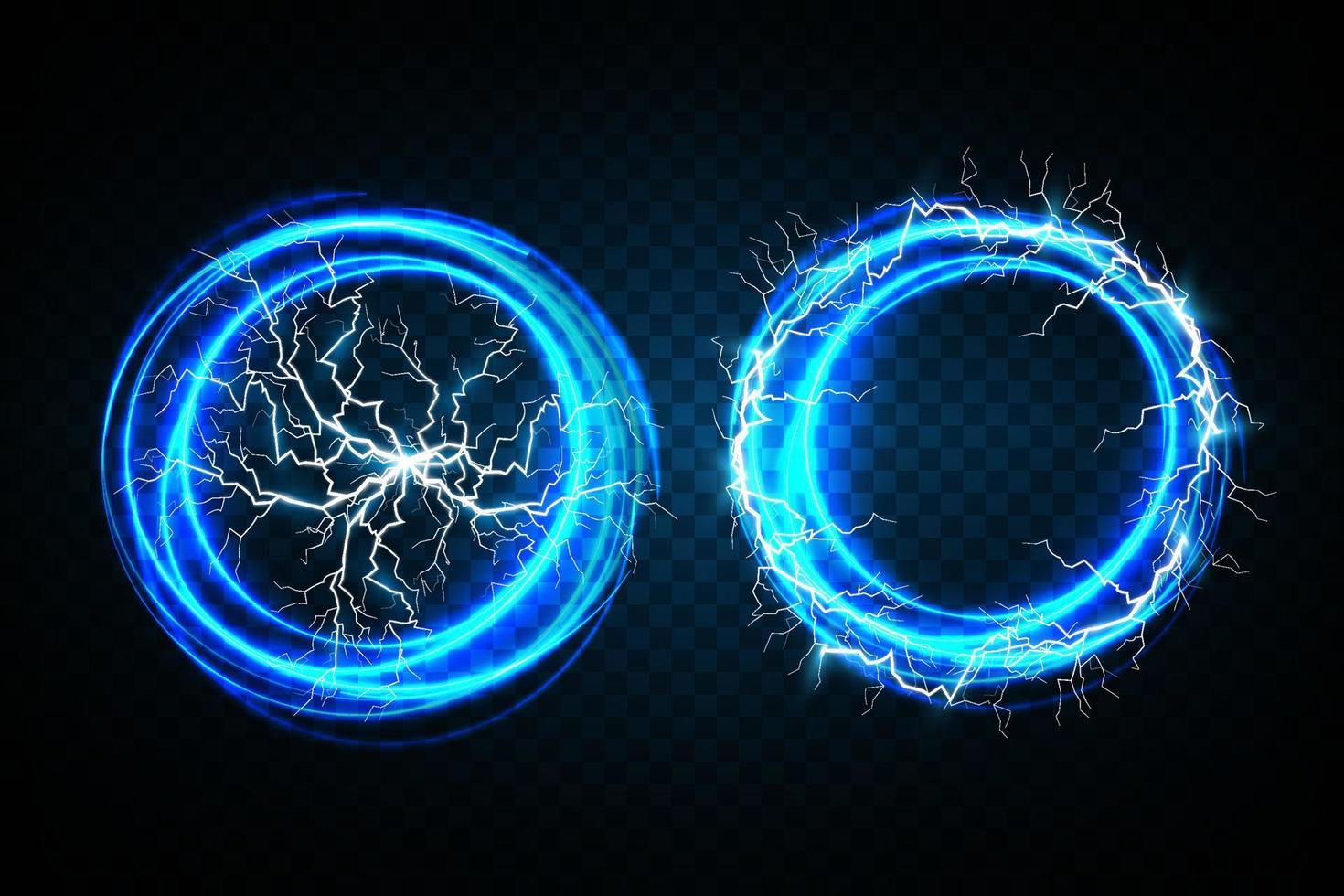 Blue Ball lightning. Abstract electric lightning strike. Light flash, thunder, spark vector