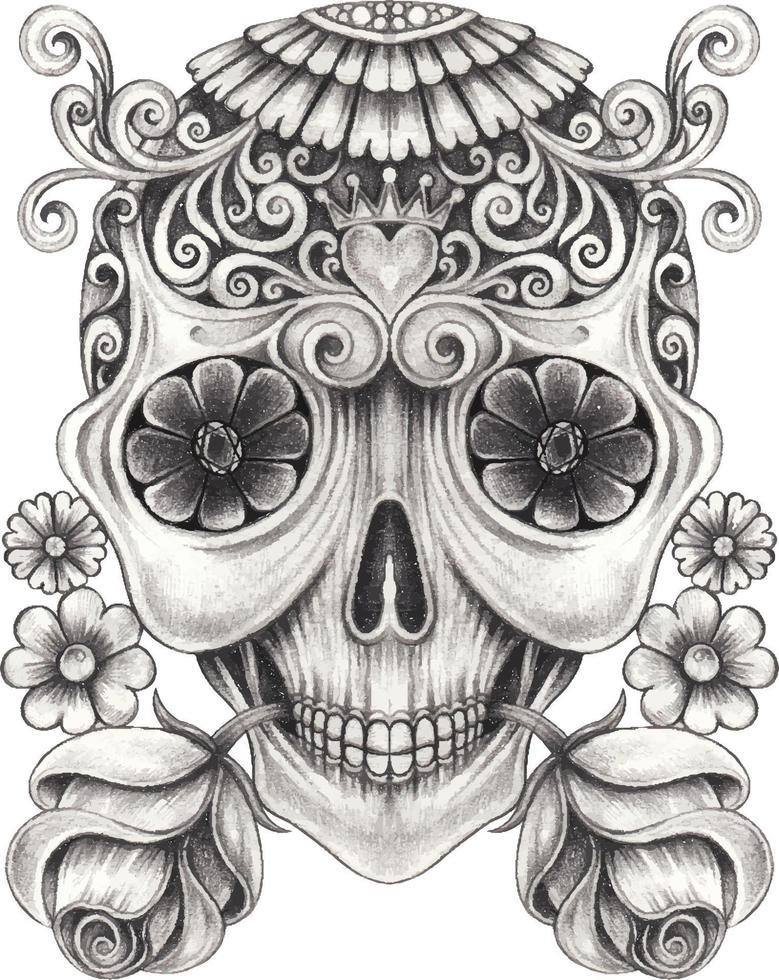 art fancy calavera dia de muertos. dibujo a mano y hacer vector gráfico.