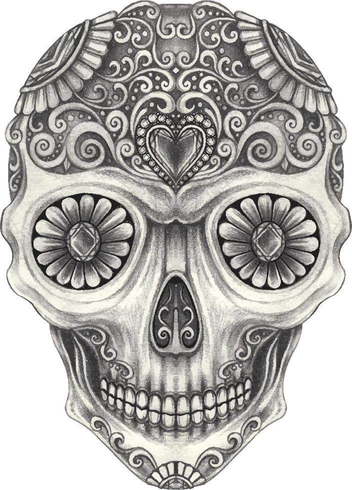 Art fancy skull day of the dead. Hand drawing and make graphic vector. vector