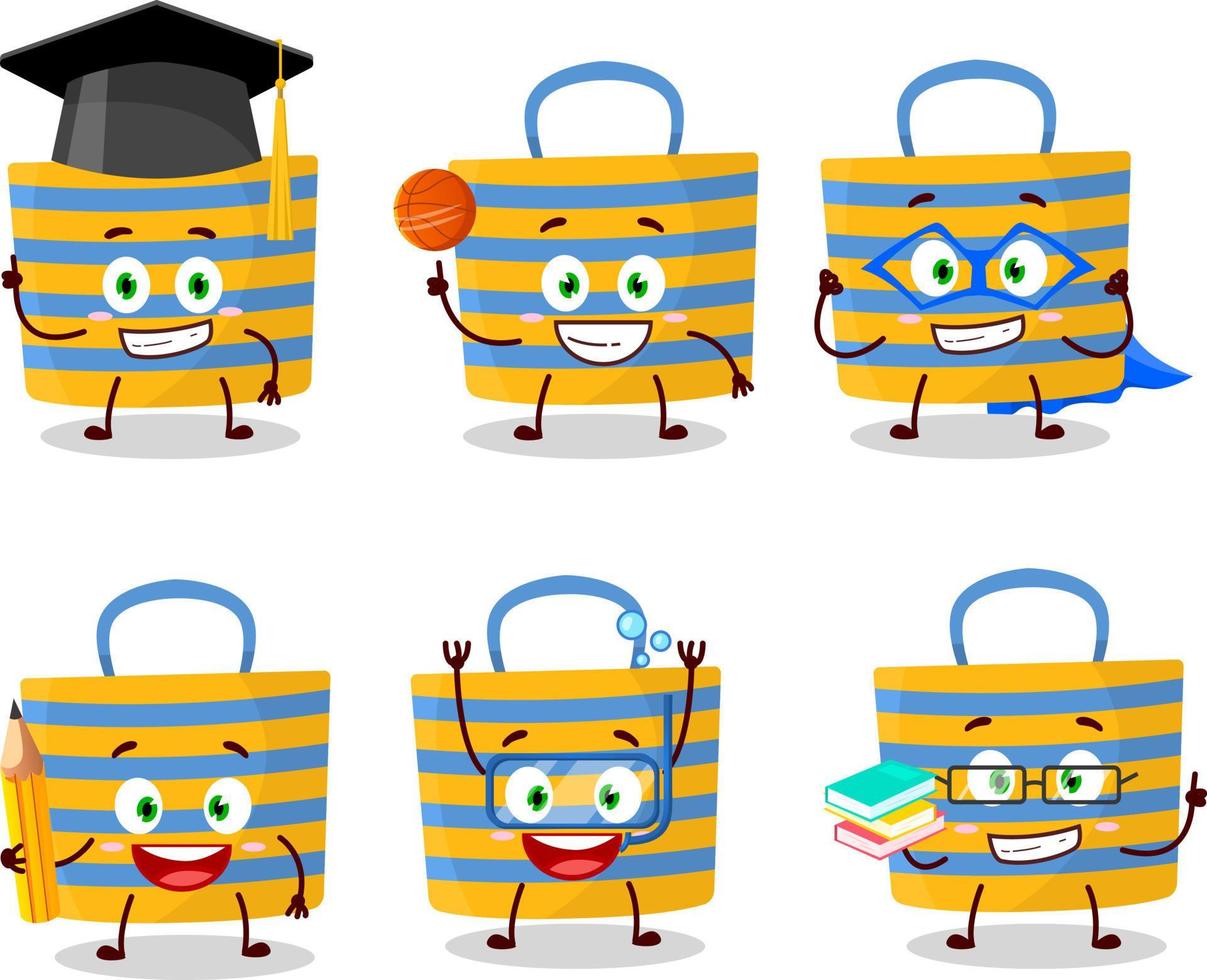 School student of beach bag cartoon character with various expressions vector