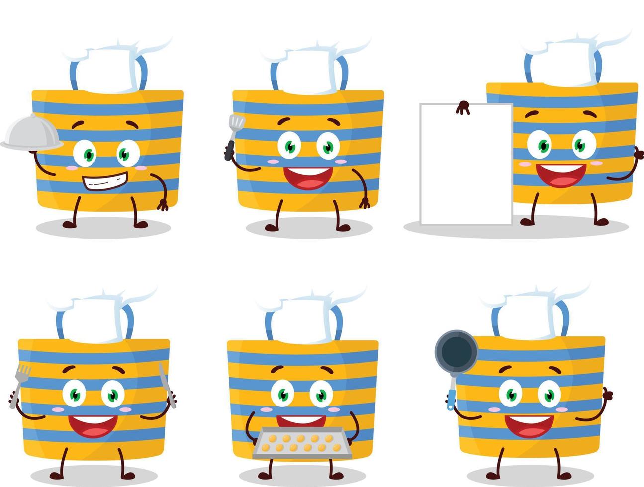 Cartoon character of beach bag with various chef emoticons vector