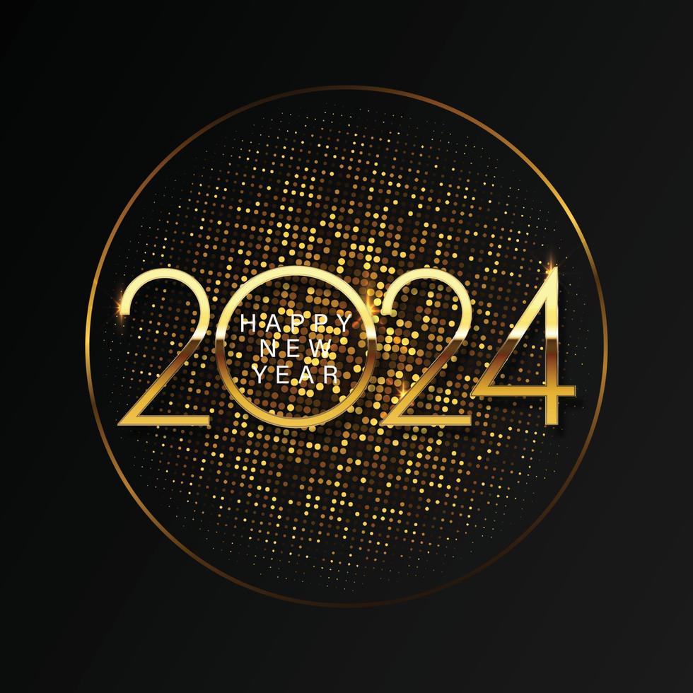 2024 contento nuevo año y alegre Navidad resumen brillante color oro circulo diseño elemento vector