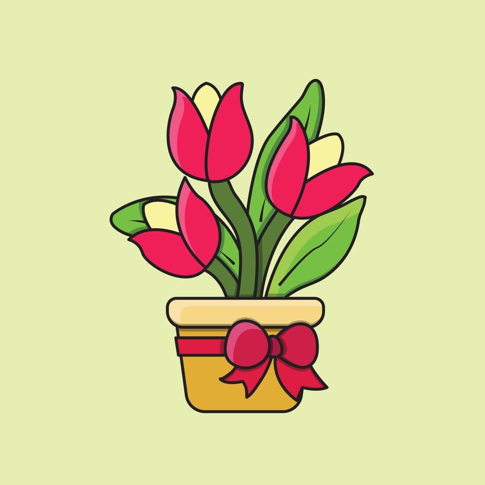 Illustration of Flowers in Pot Vector Drawing